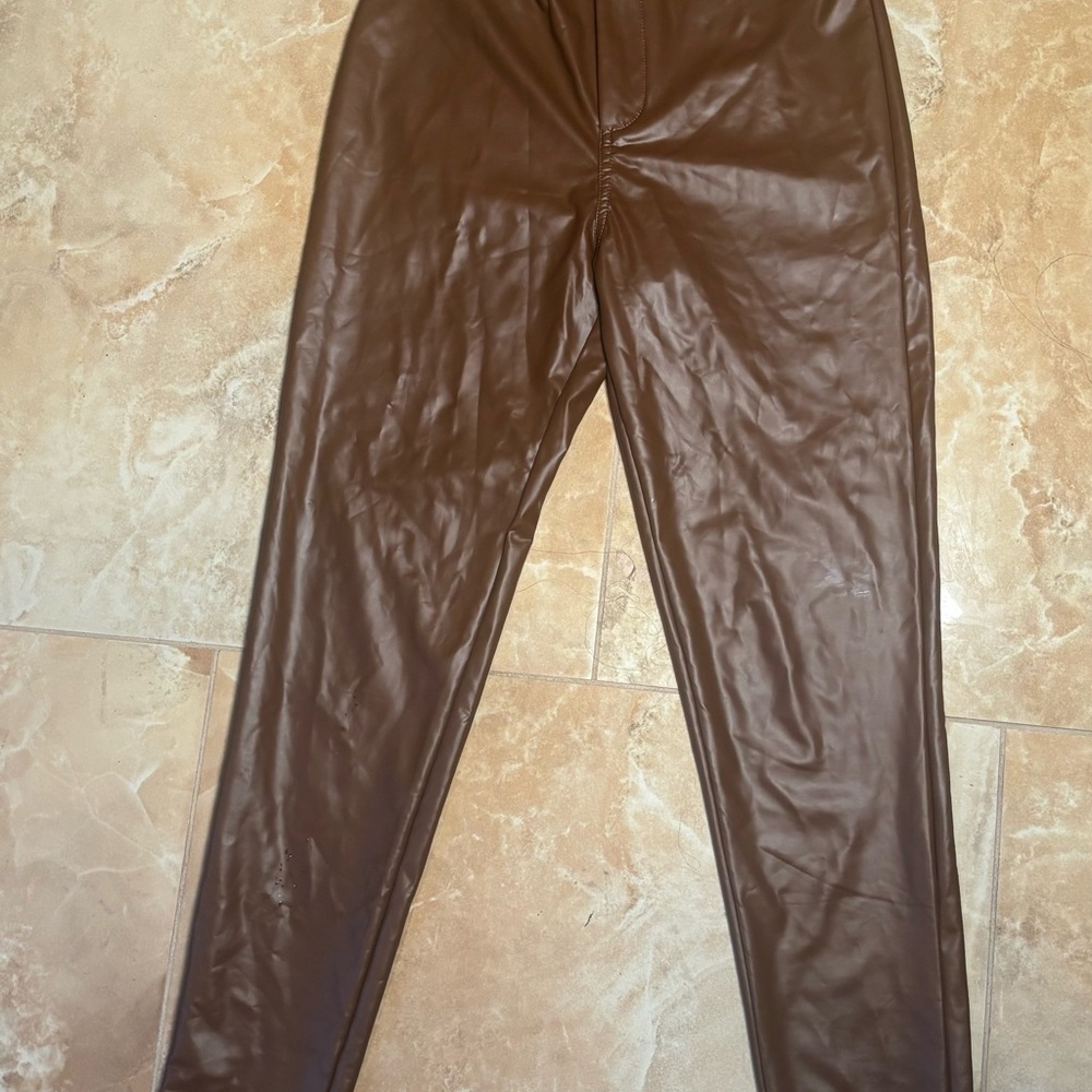 SHEIN brown pleather pants